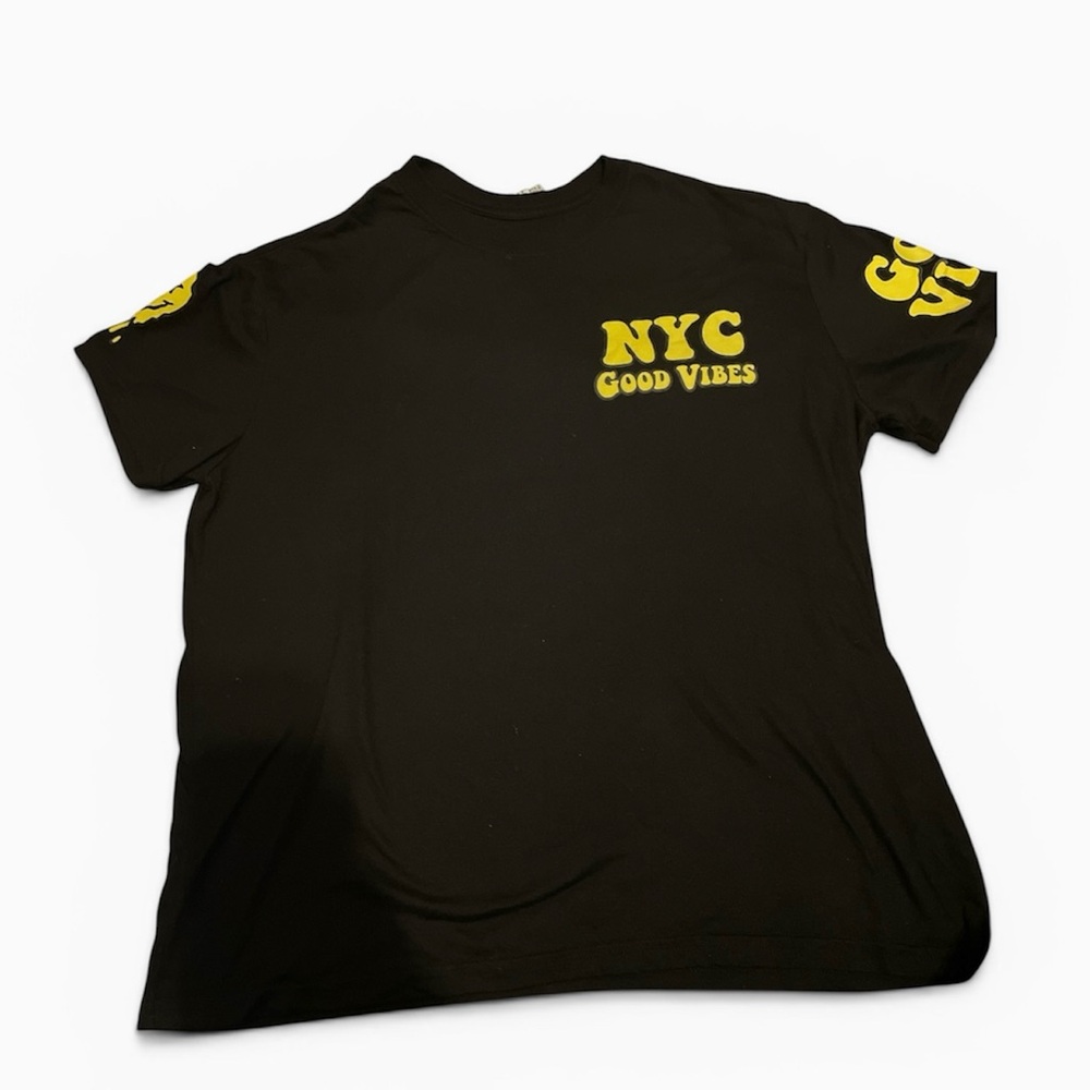 NYC Good Vibes Black Tee with Yellow Graphics